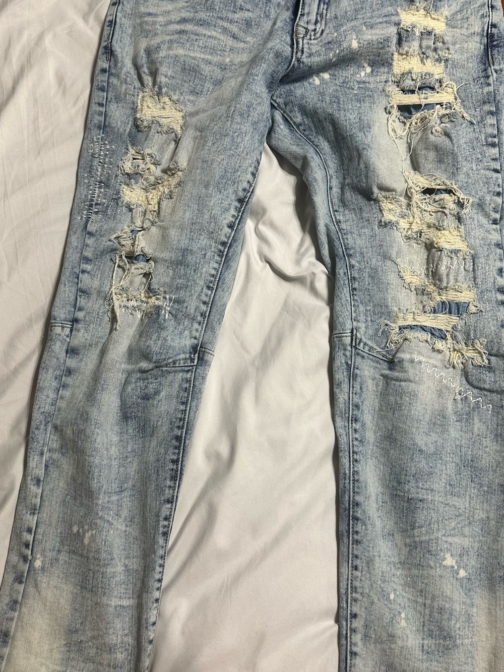 Men's Light Blue Distressed Ripped Jeans